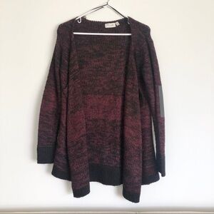 Red and Black Open Cardigan Leather Elbow Patches